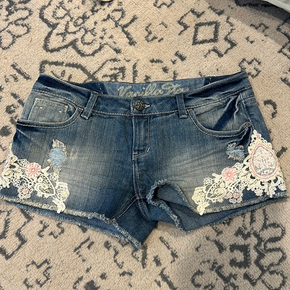 Vanilla Star Embroidered Jean Shorts 7